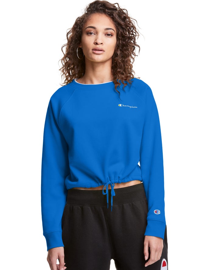 Champion Campus Fleece Cropped Crew Embroidered Script Logo Sweatshirt Dames - Blauw - Belgie 8370OD